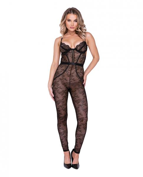 Chantilly Stretch Lace Sleeveless Catsuit with Satin Trim