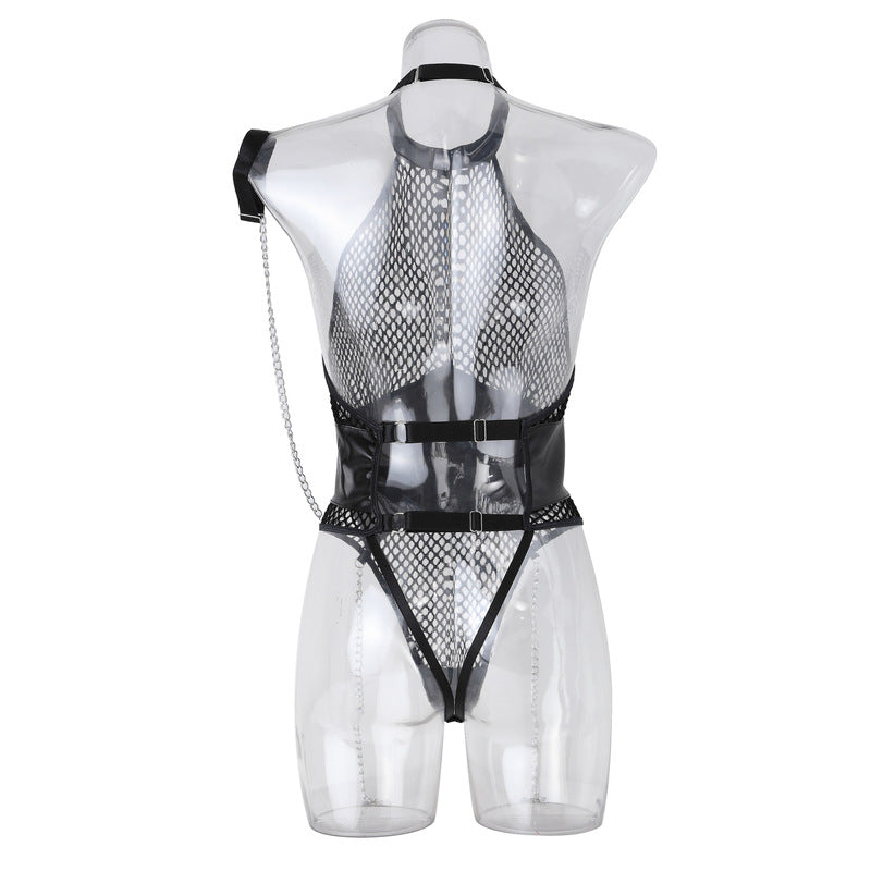 Chic Chain Neck Handcuffs Sexy Jumpsuit with Open Back