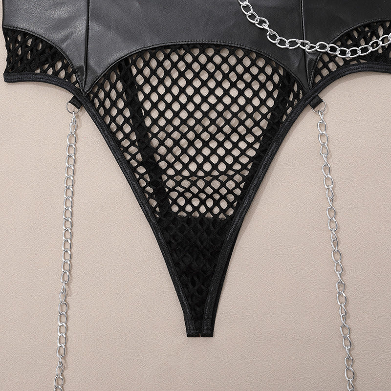 Chic Chain Neck Handcuffs Sexy Jumpsuit with Open Back