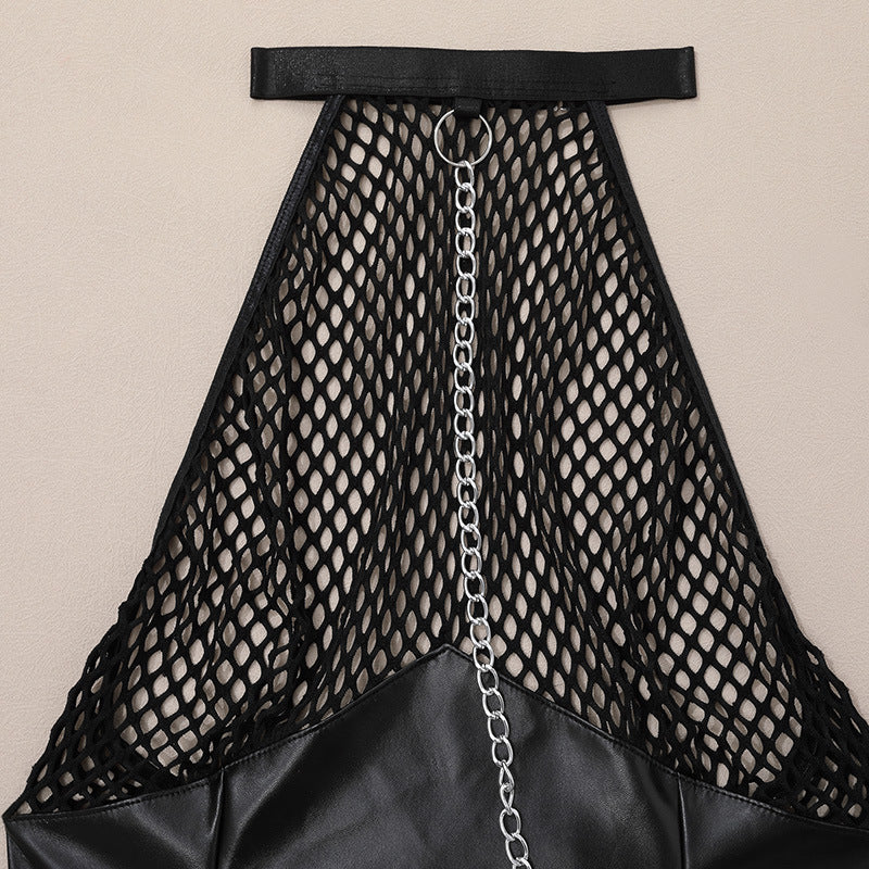 Chic Chain Neck Handcuffs Sexy Jumpsuit with Open Back