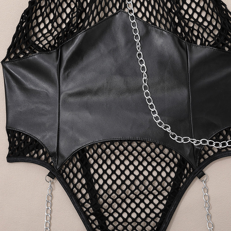 Chic Chain Neck Handcuffs Sexy Jumpsuit with Open Back