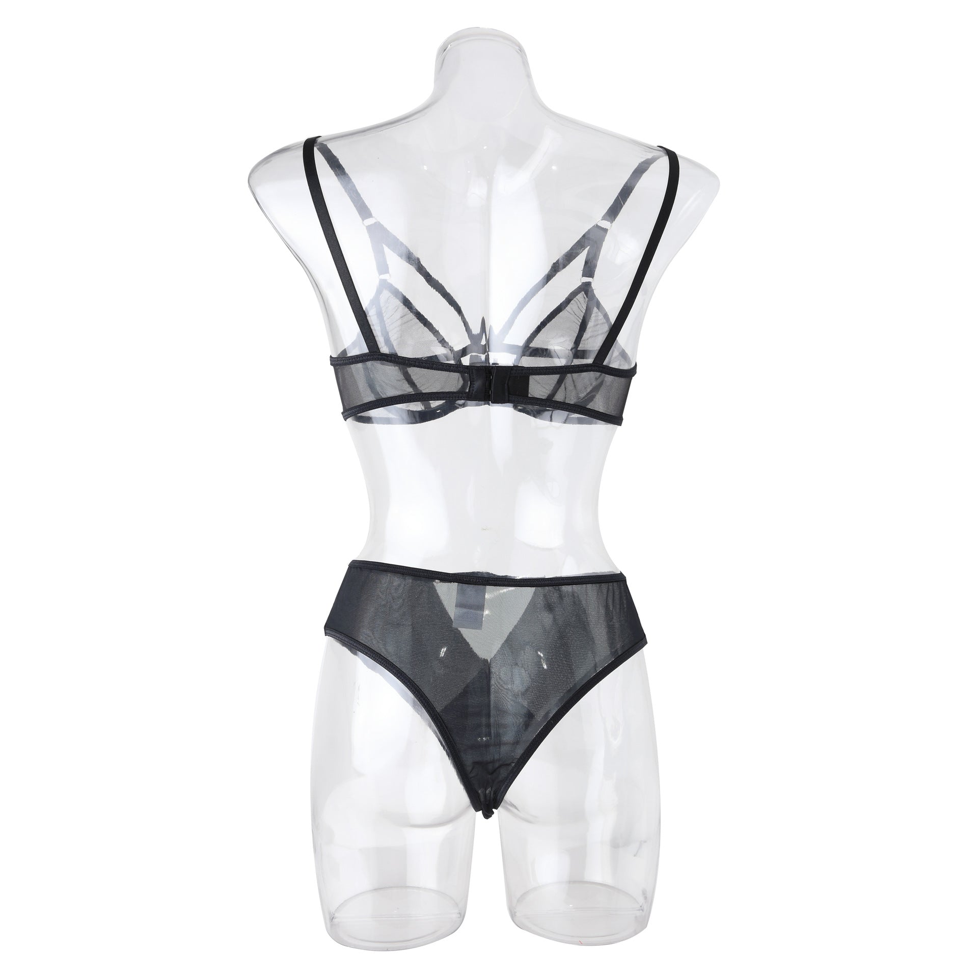 Chic Sexy Lingerie Mesh Bra Set with Cross Hollow Panty - Lingerie