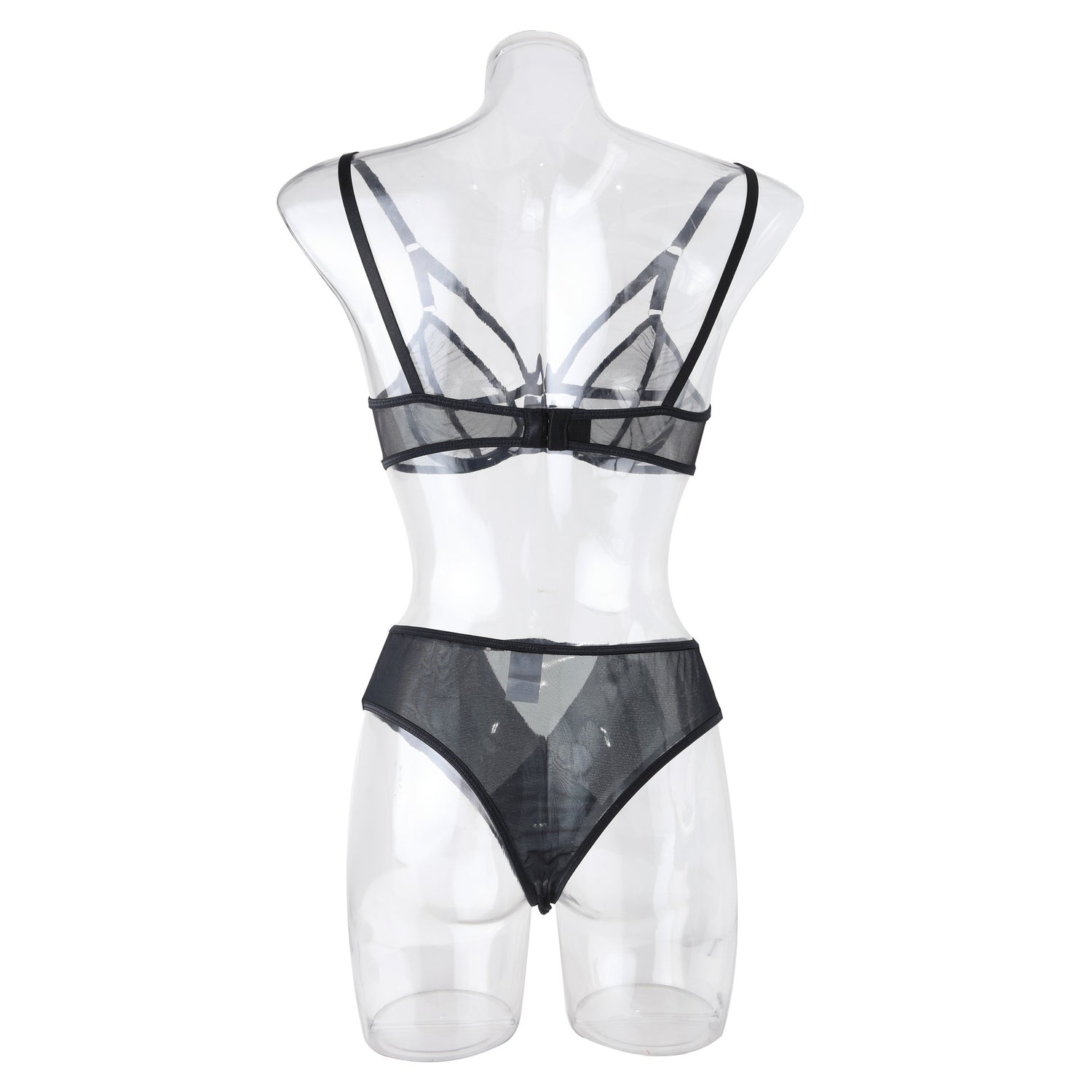 Chic Sexy Lingerie Mesh Bra Set with Cross Hollow Panty - Lingerie