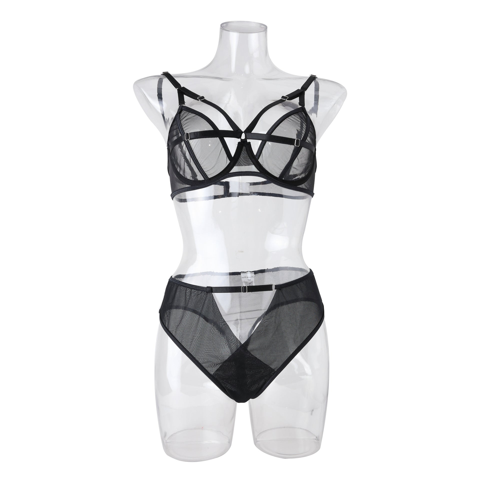 Chic Sexy Lingerie Mesh Bra Set with Cross Hollow Panty - Lingerie