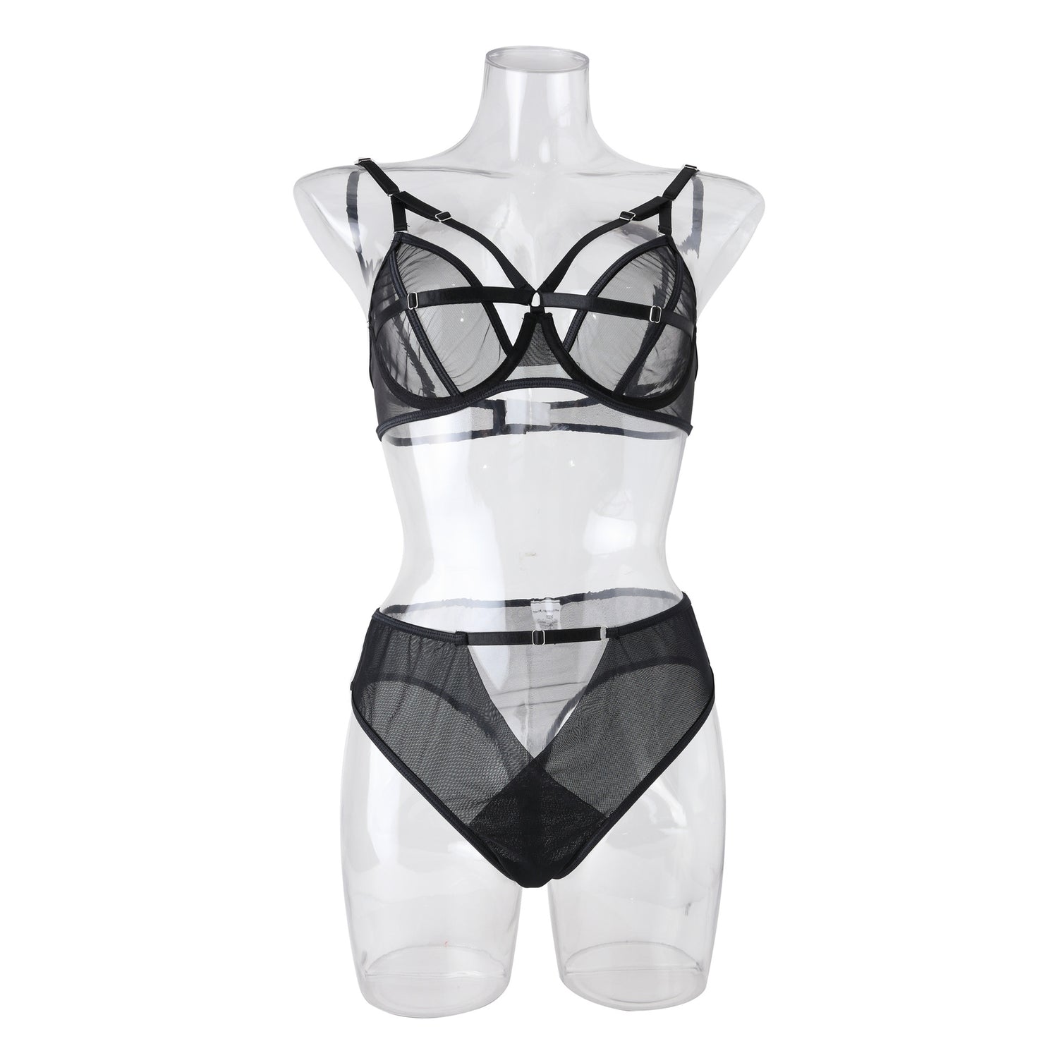 Chic Sexy Lingerie Mesh Bra Set with Cross Hollow Panty - Lingerie