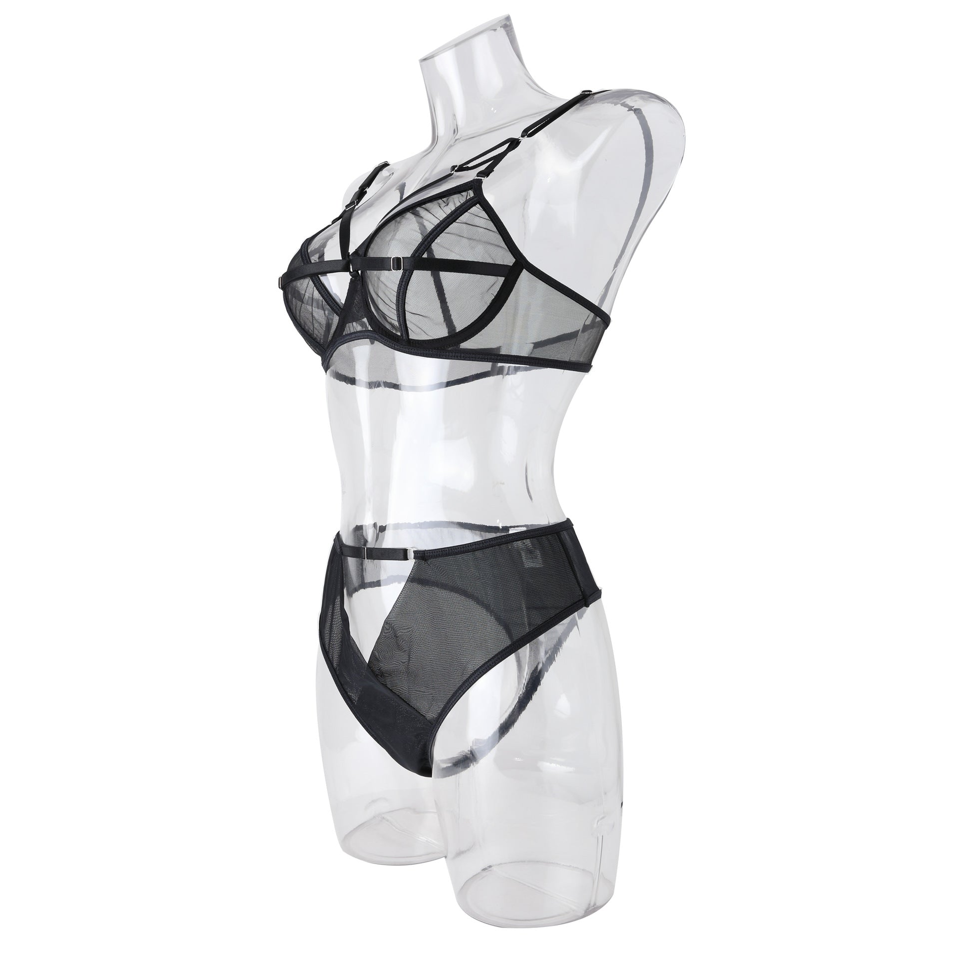Chic Sexy Lingerie Mesh Bra Set with Cross Hollow Panty - Lingerie
