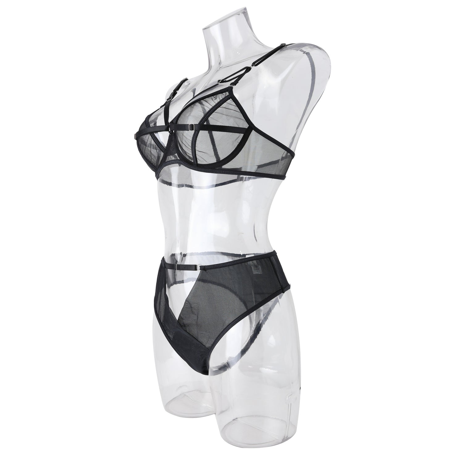 Chic Sexy Lingerie Mesh Bra Set with Cross Hollow Panty - Lingerie