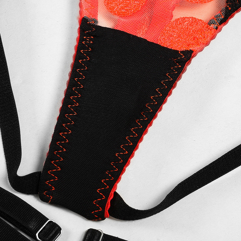 Contrasting Sheer Lace Trio with Ruffled Garters