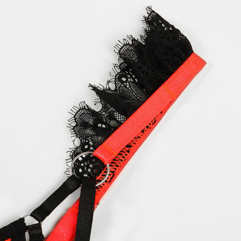 Contrasting Sheer Lace Trio with Ruffled Garters
