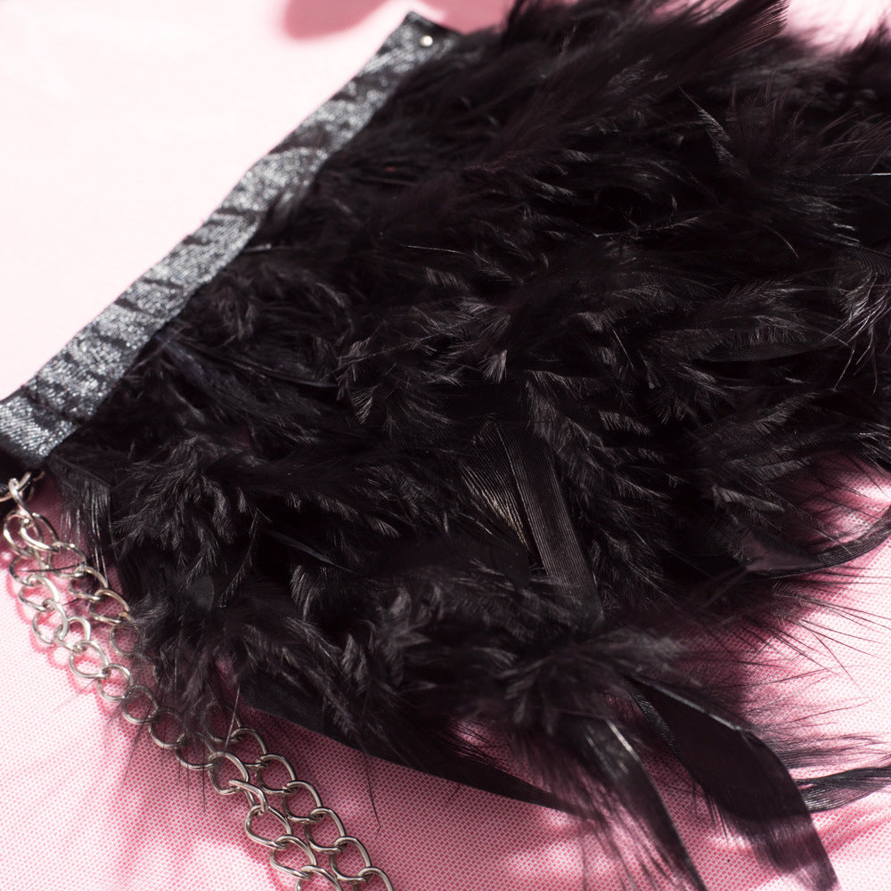 Cupless Metal Chain Bra Three-Piece Set with Feather Waist