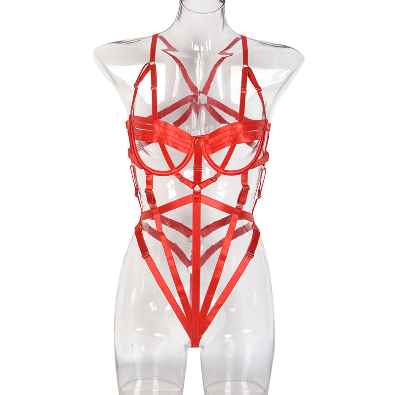Intricately Crafted Cross Sexy Strappy Teddy Suit