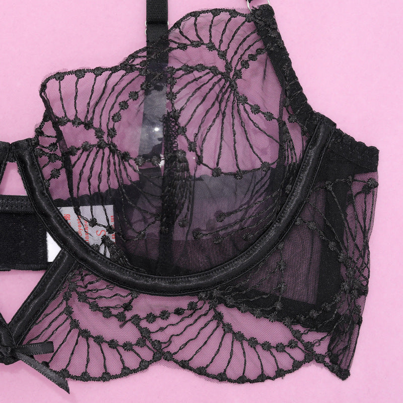 Elegance Sheer Bra and Panty Ensemble with Suspenders