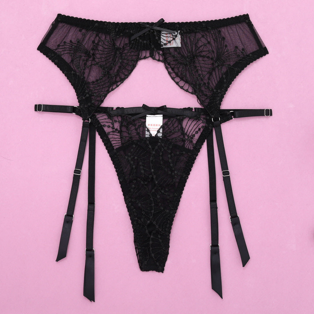 Elegance Sheer Bra and Panty Ensemble with Suspenders