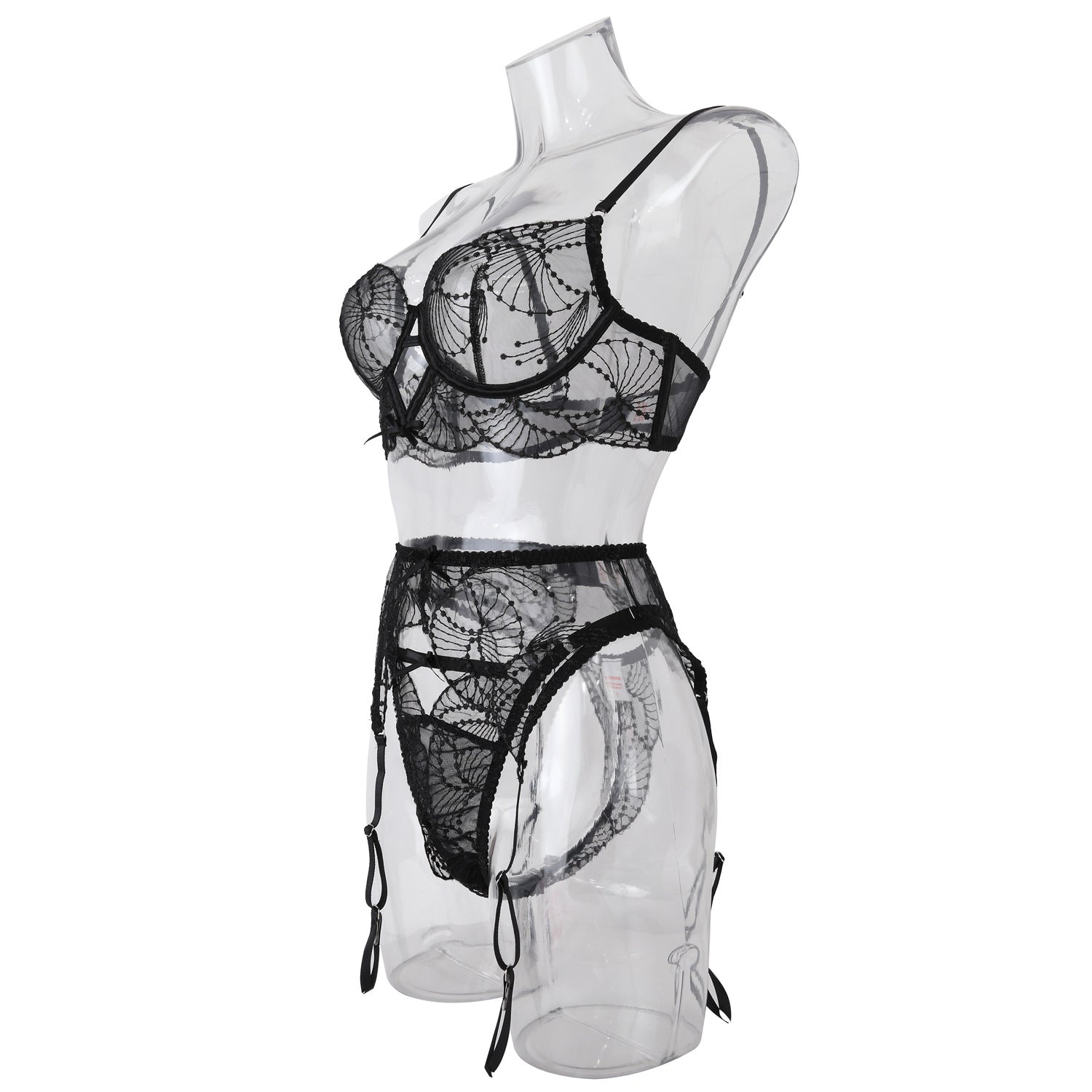 Elegance Sheer Bra and Panty Ensemble with Suspenders