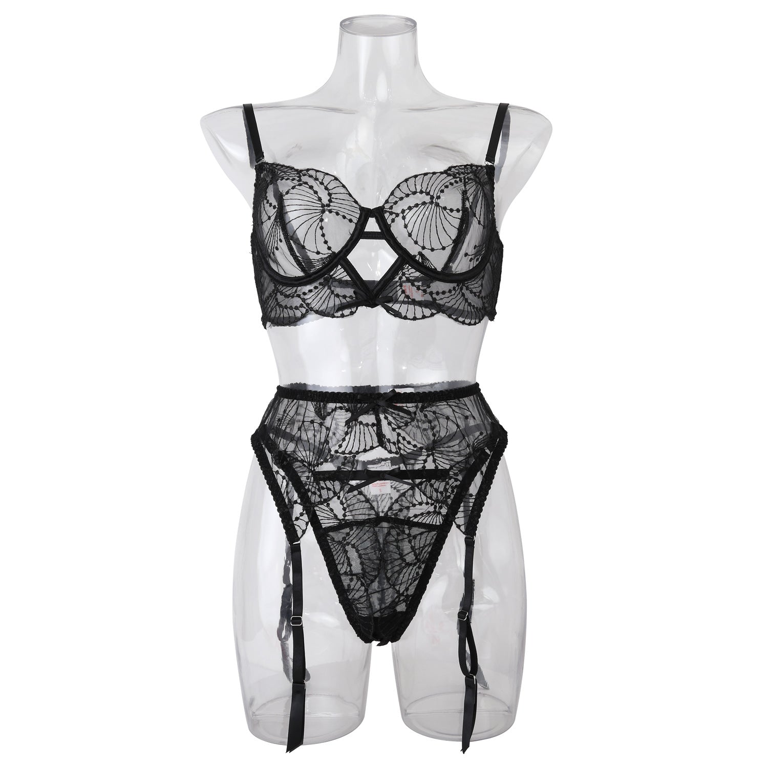 Elegance Sheer Bra and Panty Ensemble with Suspenders