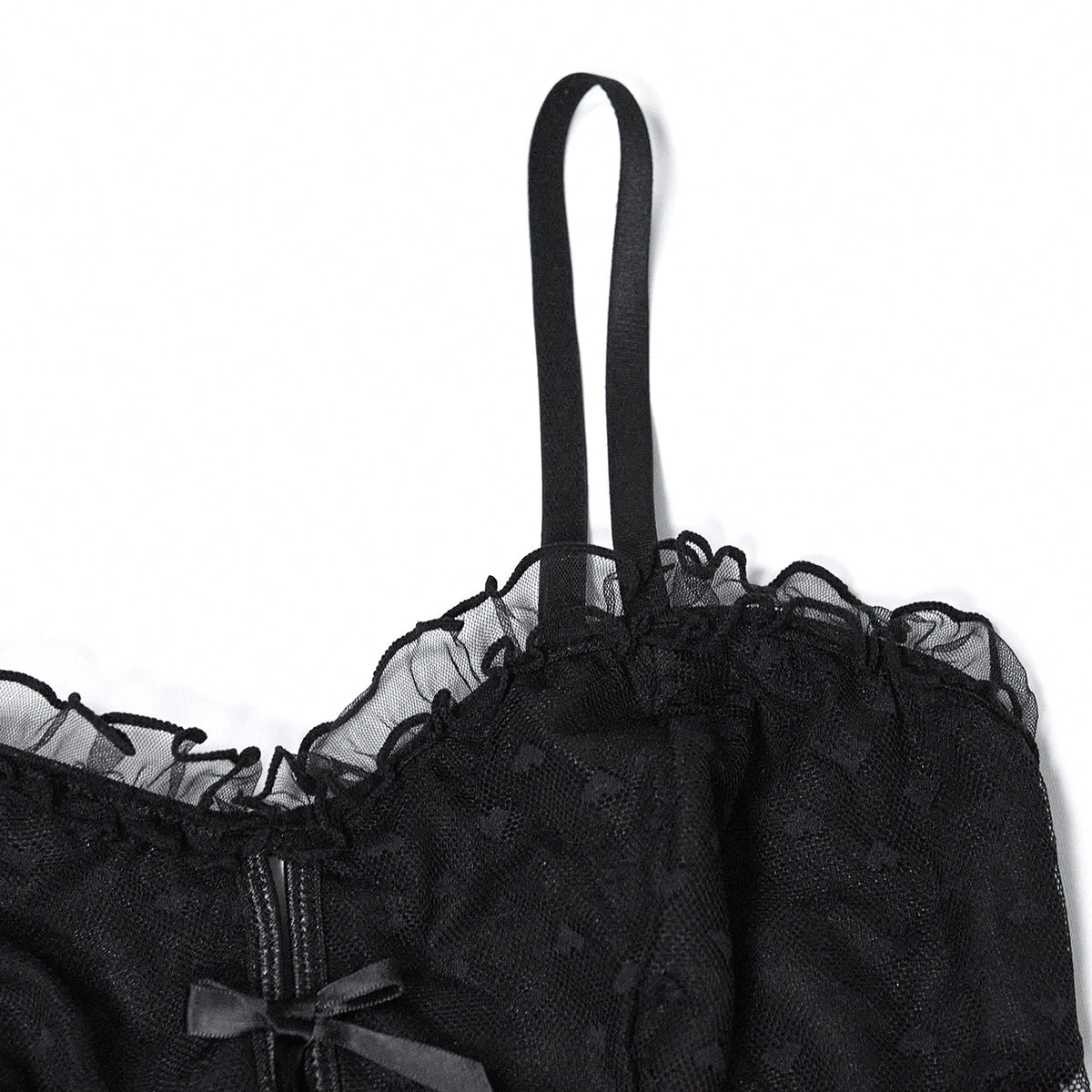 Elegant Garter Bodysuit with Love-Spotted Mesh