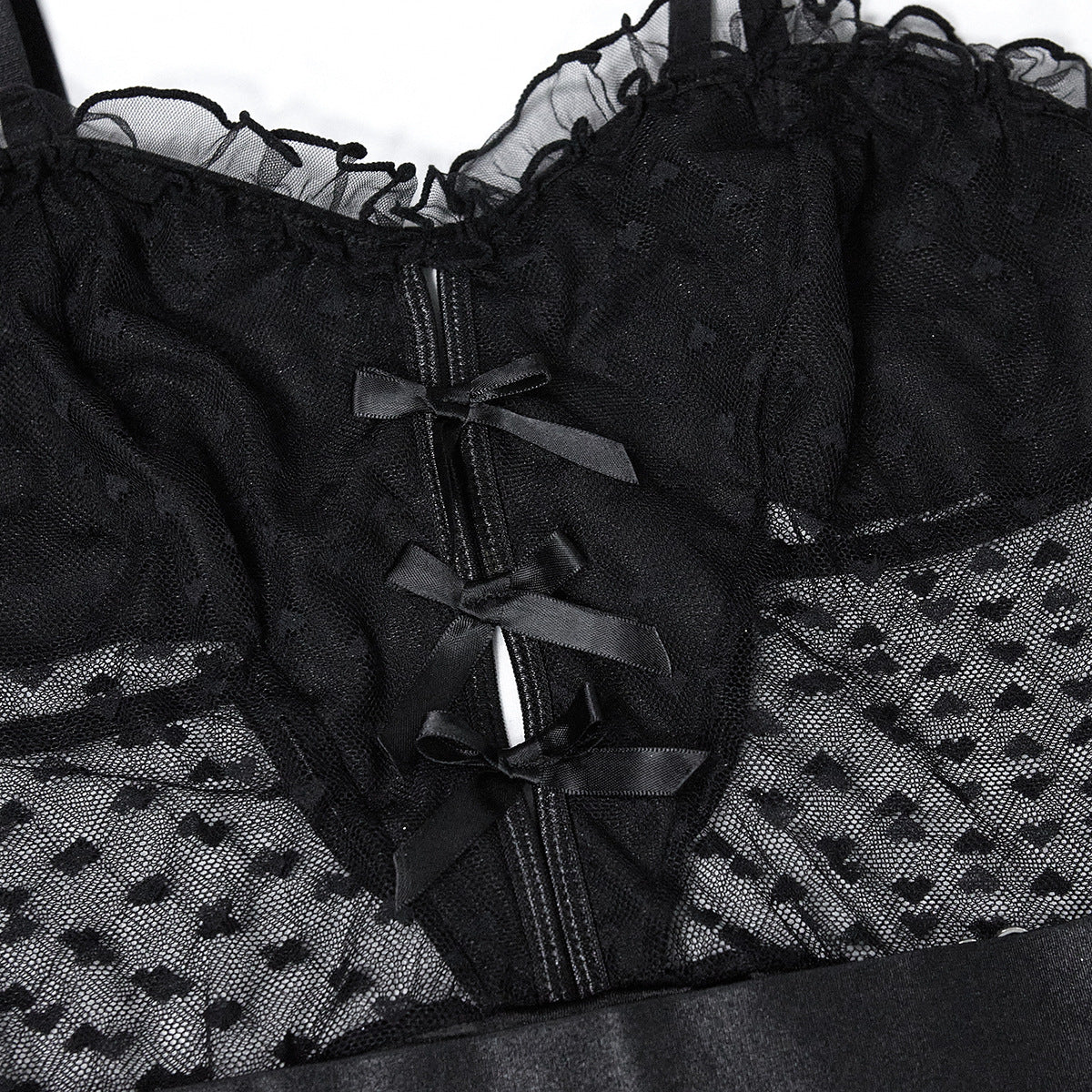 Elegant Garter Bodysuit with Love-Spotted Mesh