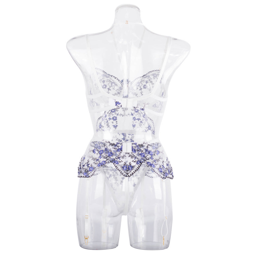 Elegant White Bustier Set with Sheer Mesh - Lingerie