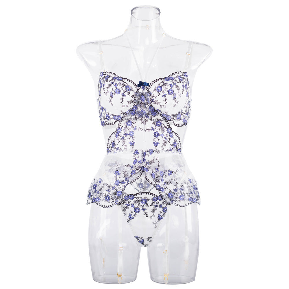 Elegant White Bustier Set with Sheer Mesh - Lingerie