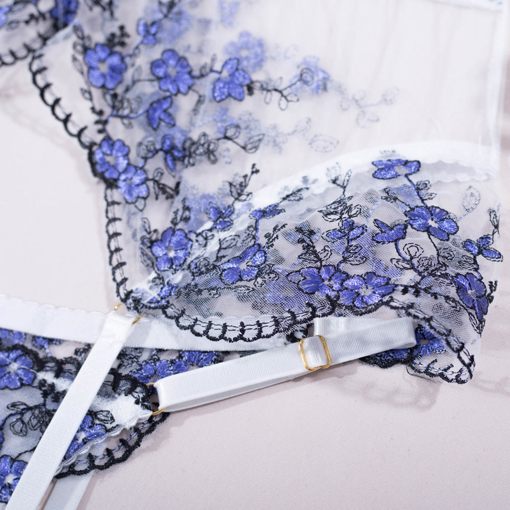 Elegant White Bustier Set with Sheer Mesh - Lingerie