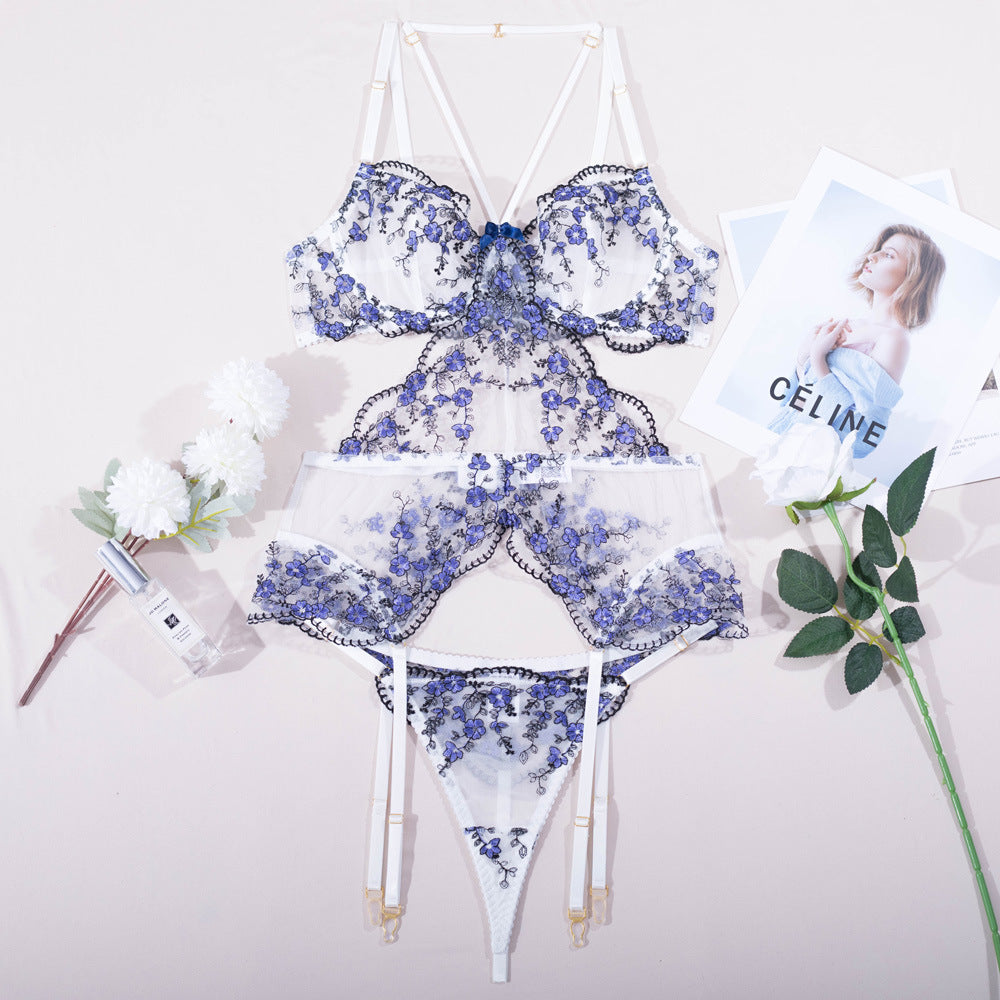 Elegant White Bustier Set with Sheer Mesh - Lingerie