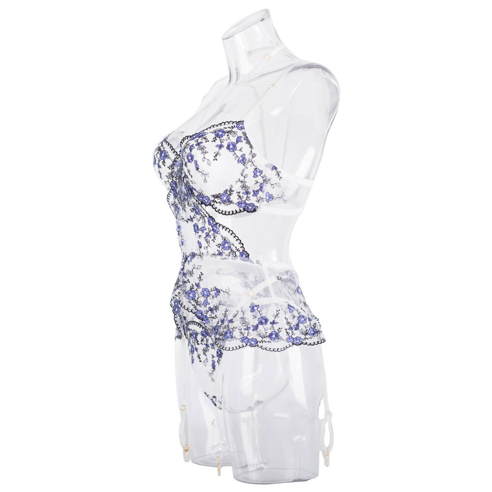 Elegant White Bustier Set with Sheer Mesh - Lingerie