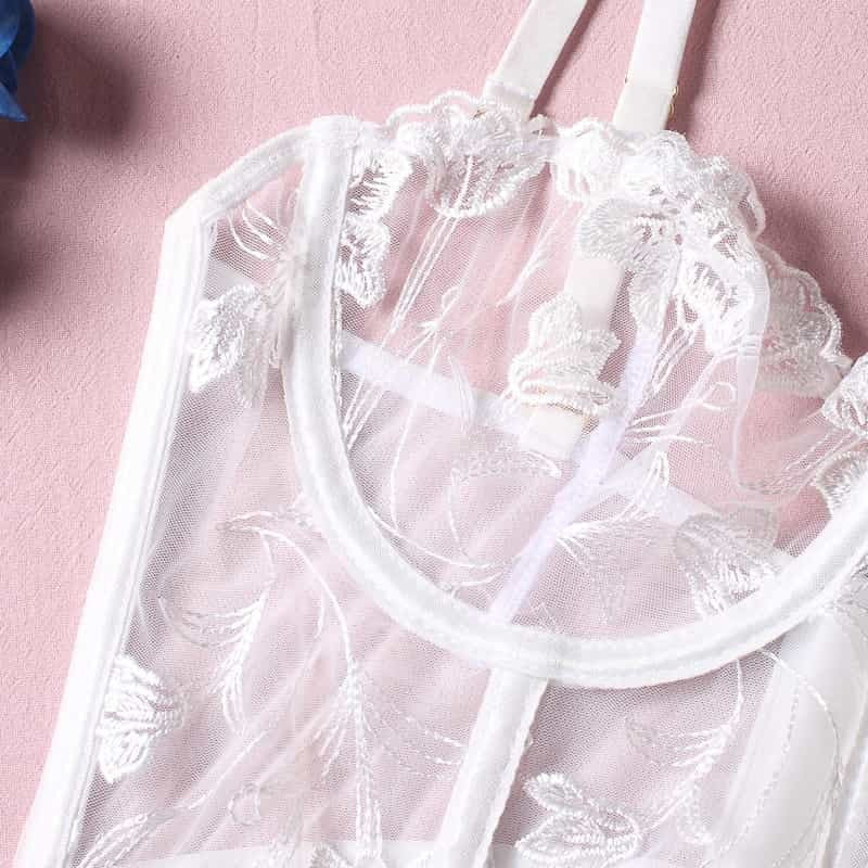 Embroidered Thong Sexy Bustier Bra Set