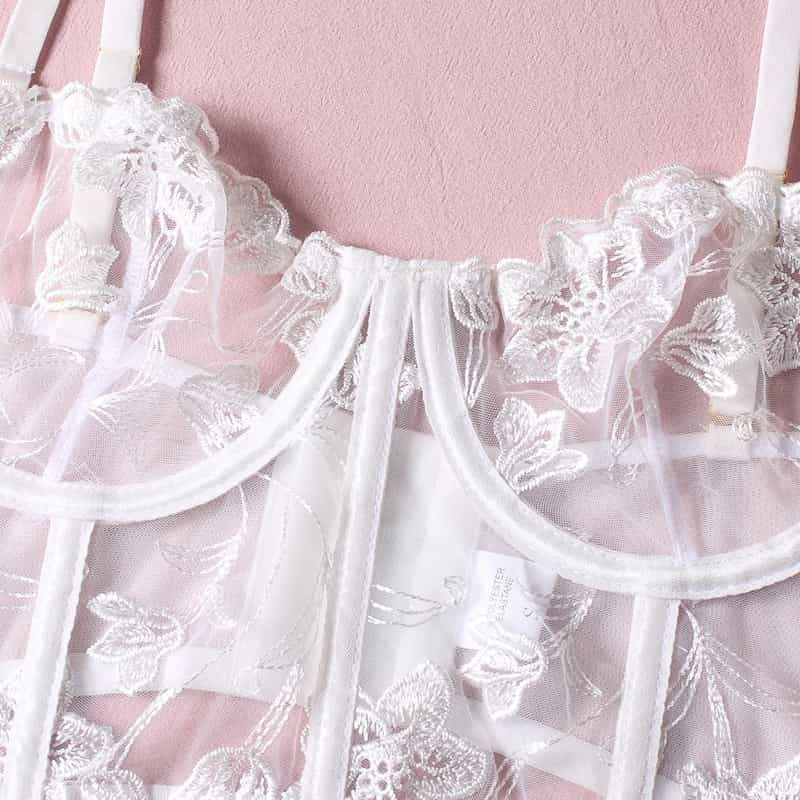 Embroidered Thong Sexy Bustier Bra Set