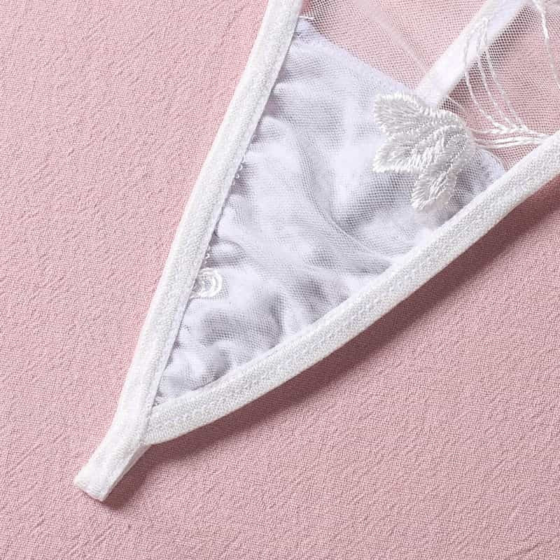 Embroidered Thong Sexy Bustier Bra Set