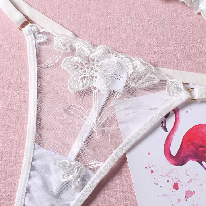 Embroidered Thong Sexy Bustier Bra Set