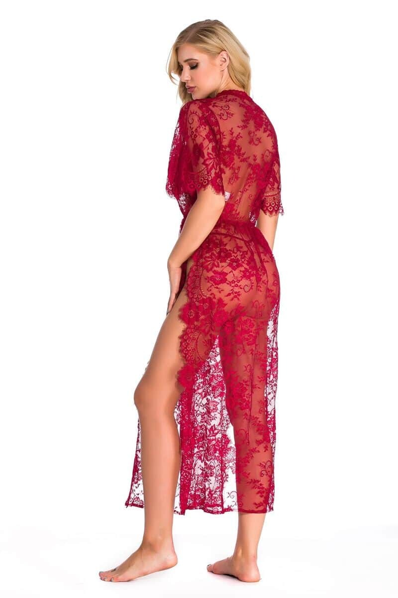 Sheer Pajamas Side Slit Long Chemise
