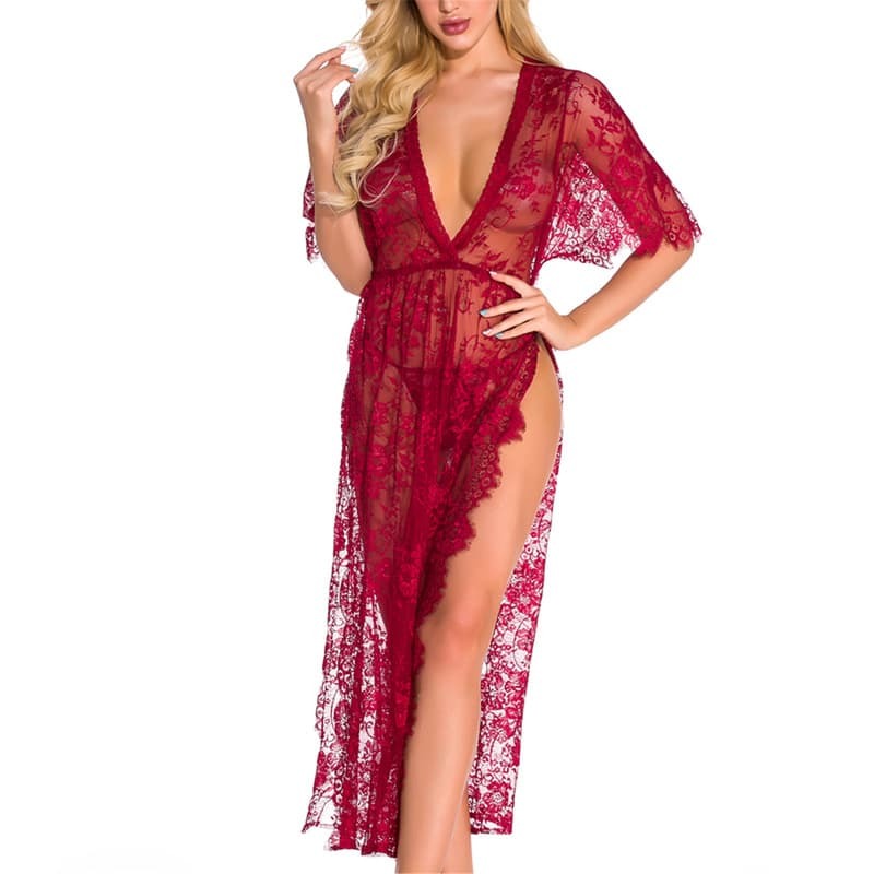 Sheer Pajamas Side Slit Long Chemise