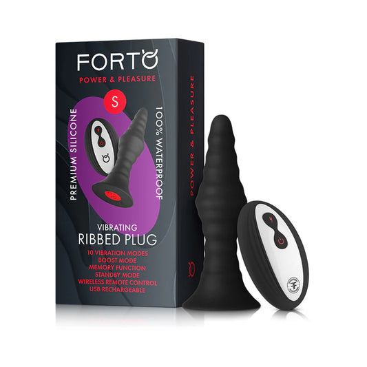 Forto Vibe Ribbed Plug with Remote - Black - G Spot Vibrators