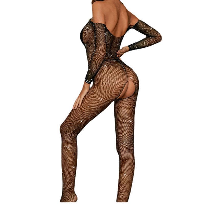 Fishnet Long Sleeve Rhinestone Bodystocking