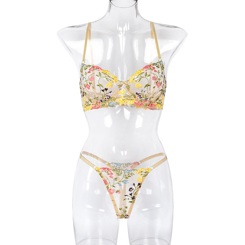 Gorgeous Floral Embroidered Mesh Bra Set