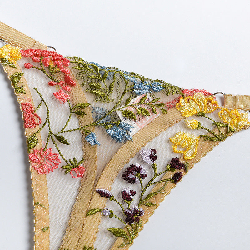 Gorgeous Floral Embroidered Mesh Bra Set