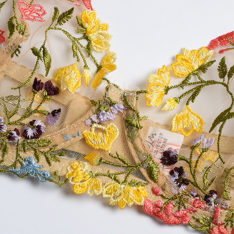 Gorgeous Floral Embroidered Mesh Bra Set