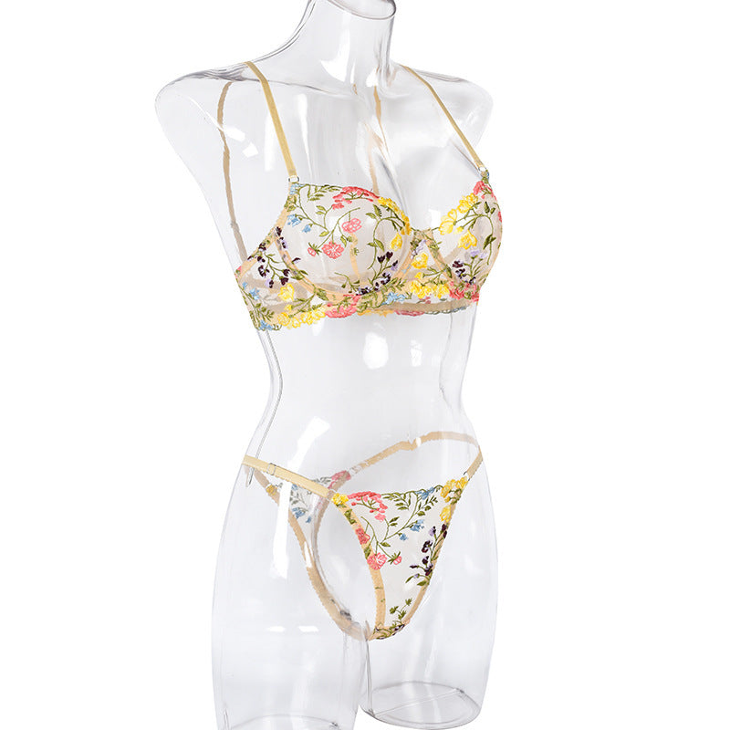 Gorgeous Floral Embroidered Mesh Bra Set