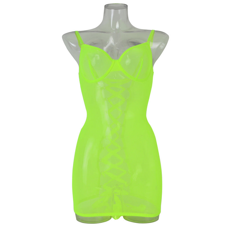 See-Through Mesh Chemise with Open Back