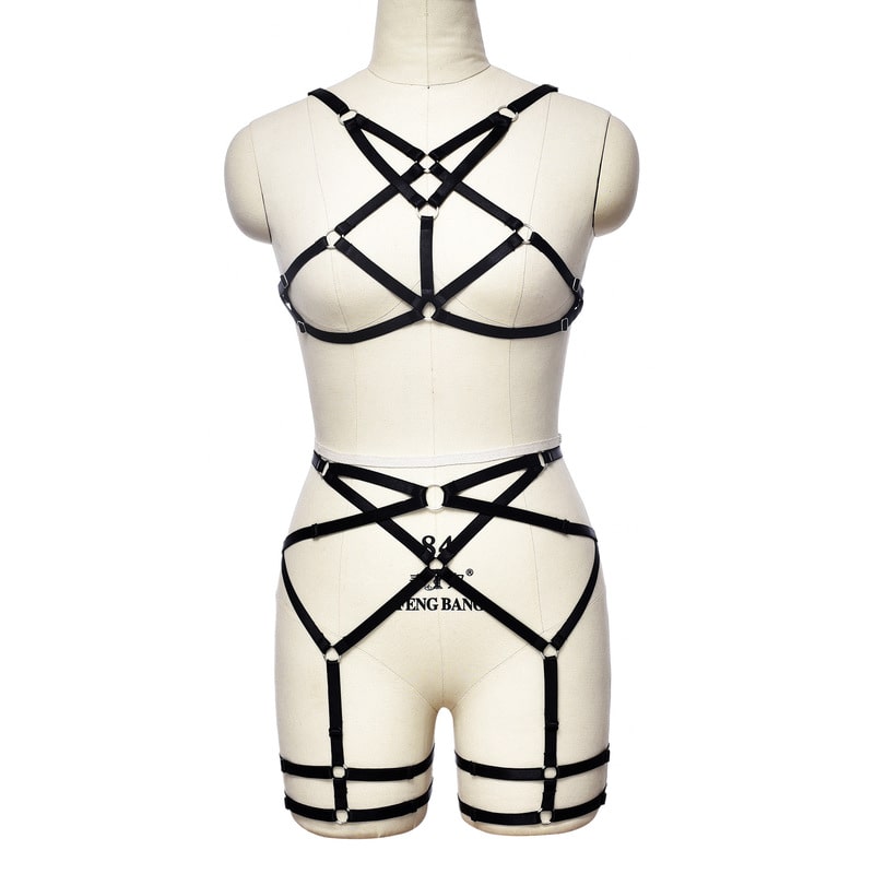 Hollow Breast Exposed Sexy Strappy Garter Set