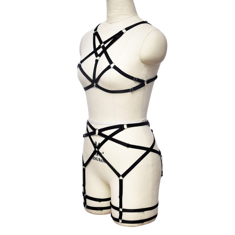 Hollow Breast Exposed Sexy Strappy Garter Set