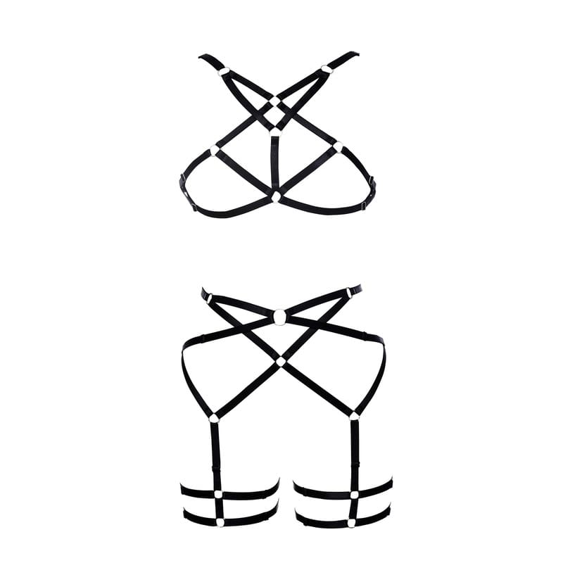 Hollow Breast Exposed Sexy Strappy Garter Set