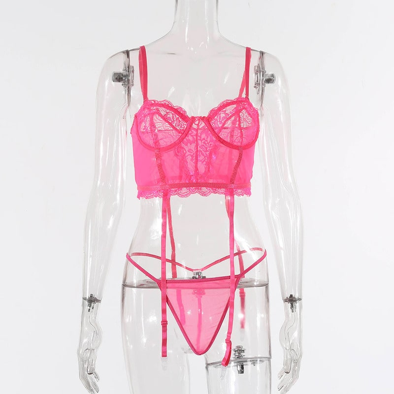 Simple Lace Hollow Out Sexy Lingerie Set
