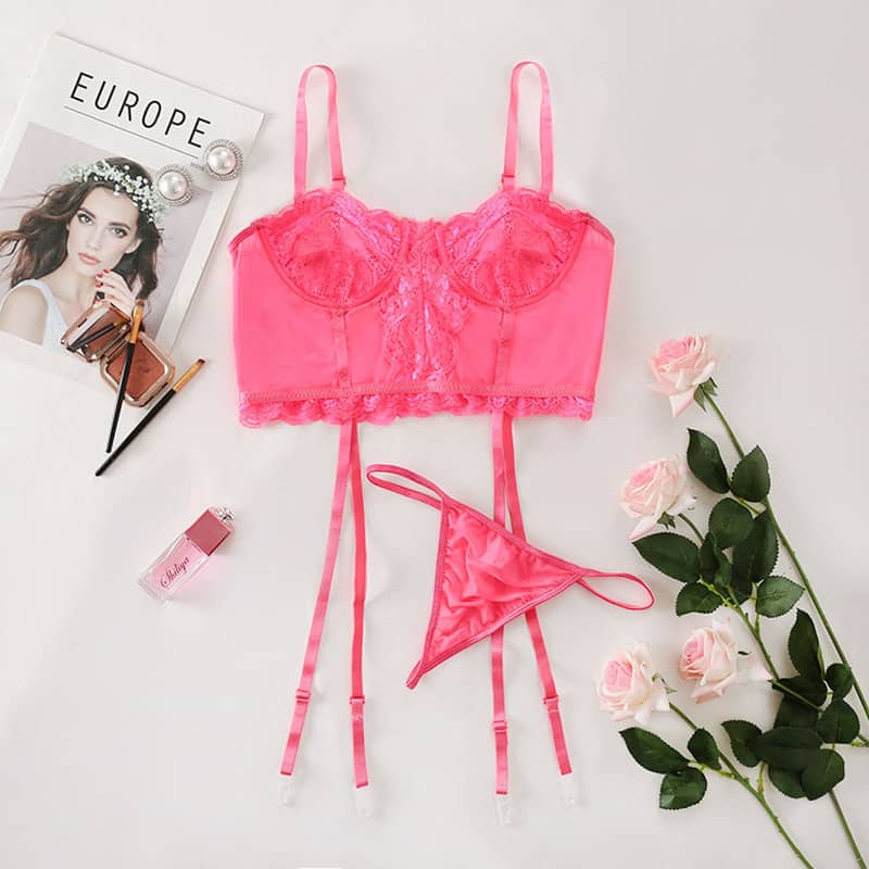 Simple Lace Hollow Out Sexy Lingerie Set