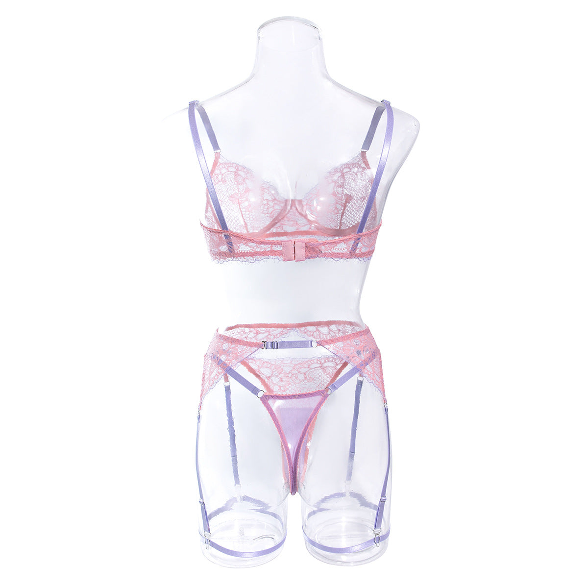 Intimate Lingerie Set with Sexy Hollow Lace in Pink