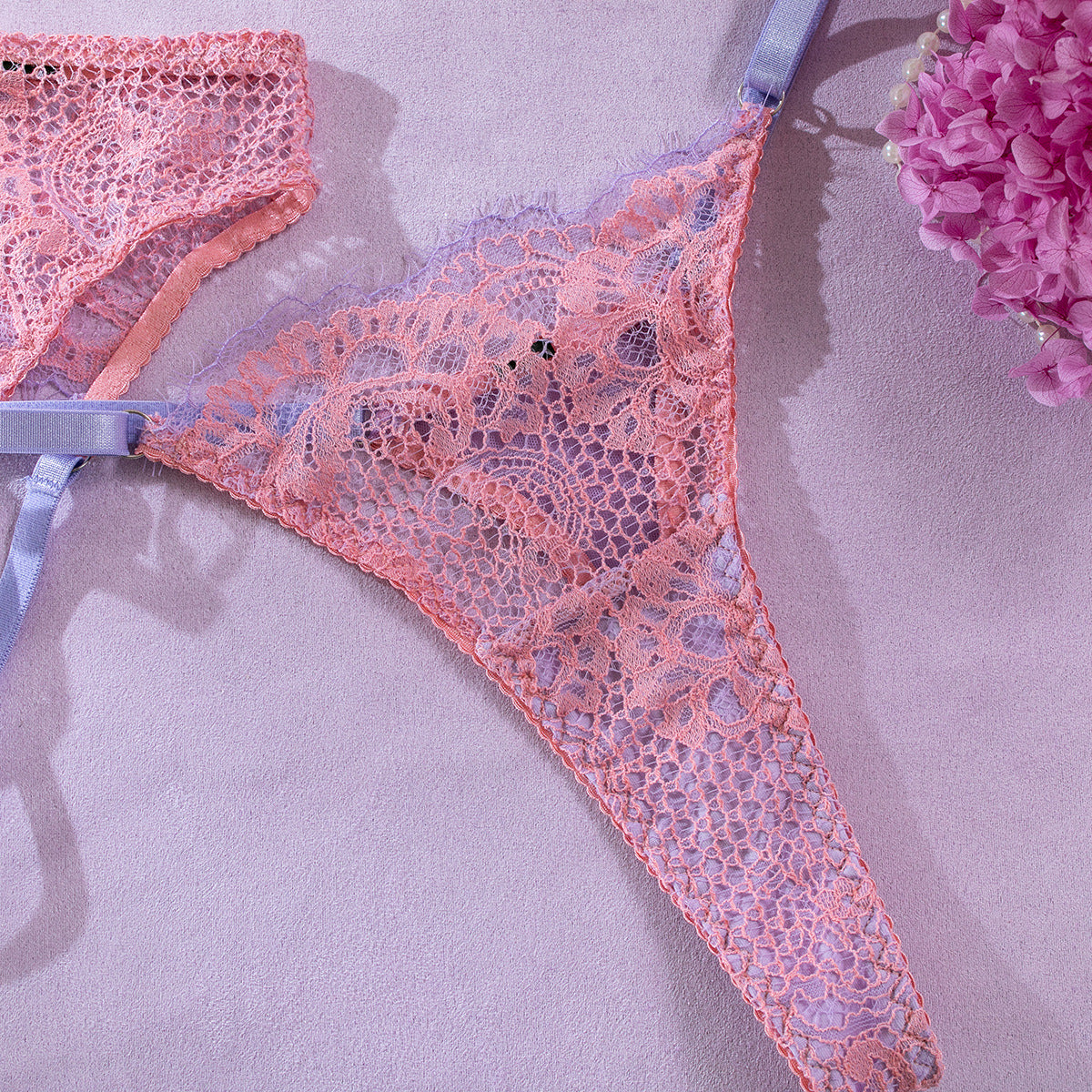 Intimate Lingerie Set with Sexy Hollow Lace in Pink