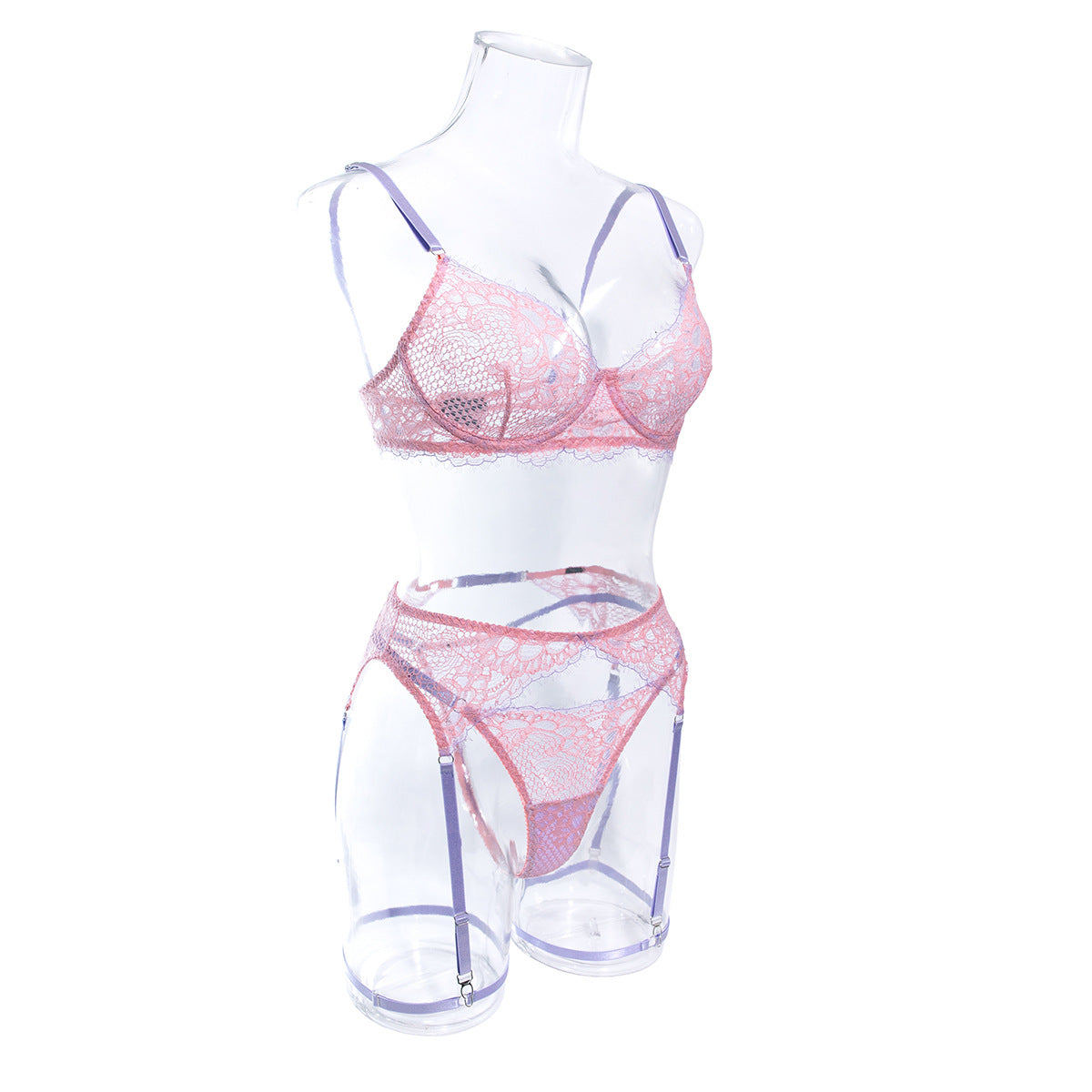 Intimate Lingerie Set with Sexy Hollow Lace in Pink