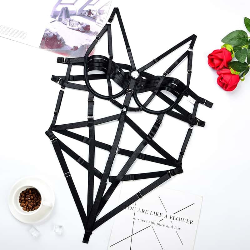 Intricately Crafted Cross Sexy Strappy Teddy Suit