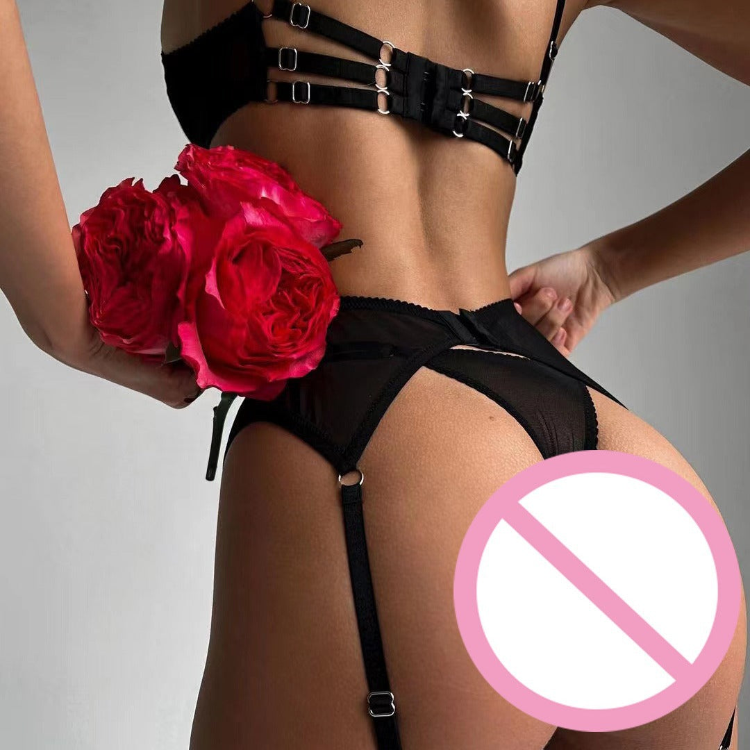 Intrigue Lace Bra and Suspender Lingerie Trio