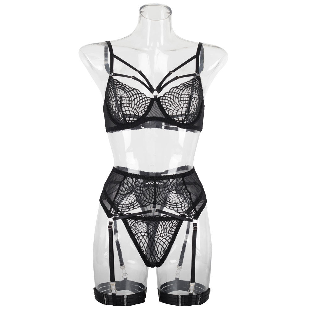Intrigue Lace Bra and Suspender Lingerie Trio
